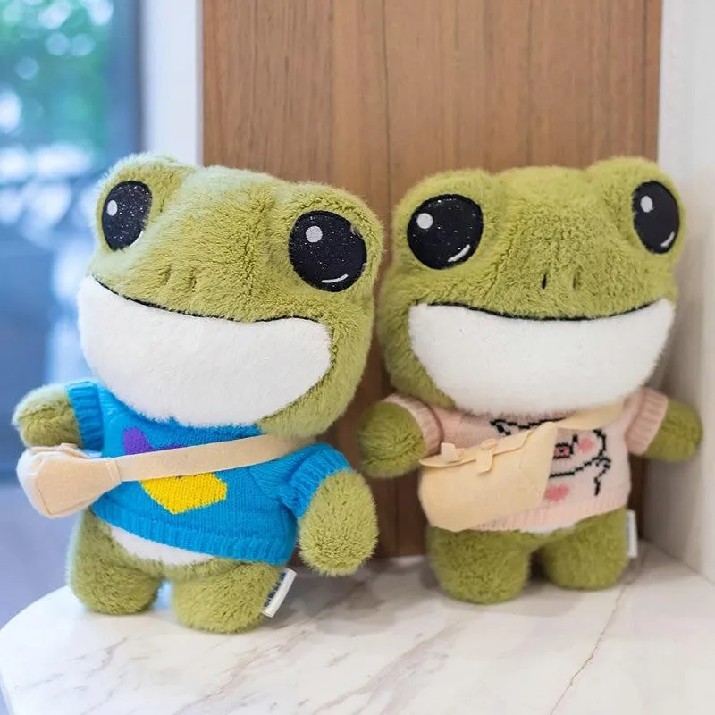 29cm Cute Plush Big Eyes Frog Toy Stuffed Animals Soft Sweater Crossbody Bag Kids Toys Birthday Christmas Gift for Girls Boys