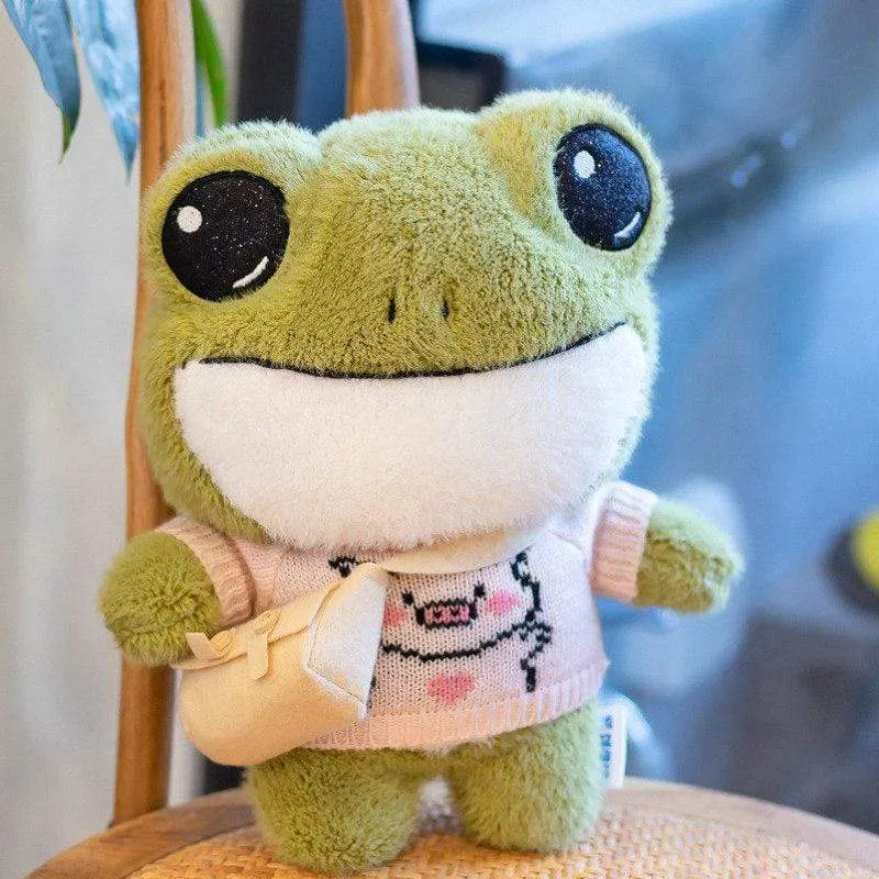 29cm Cute Plush Big Eyes Frog Toy Stuffed Animals Soft Sweater Crossbody Bag Kids Toys Birthday Christmas Gift for Girls Boys