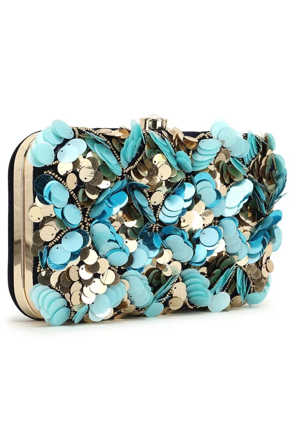 Adorn Turquoise & Navy Embellished Velvet Clutch