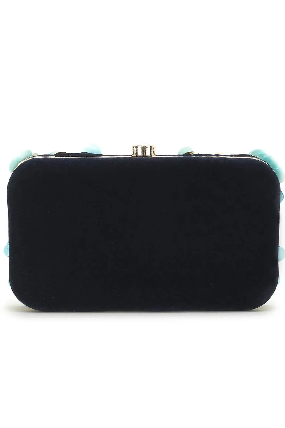 Adorn Turquoise & Navy Embellished Velvet Clutch