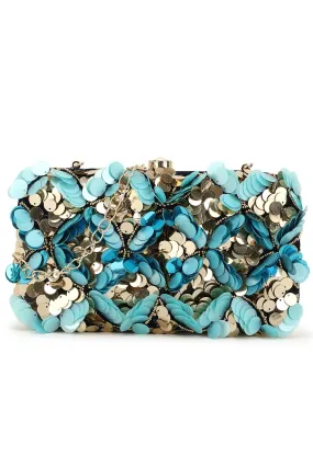 Adorn Turquoise & Navy Embellished Velvet Clutch