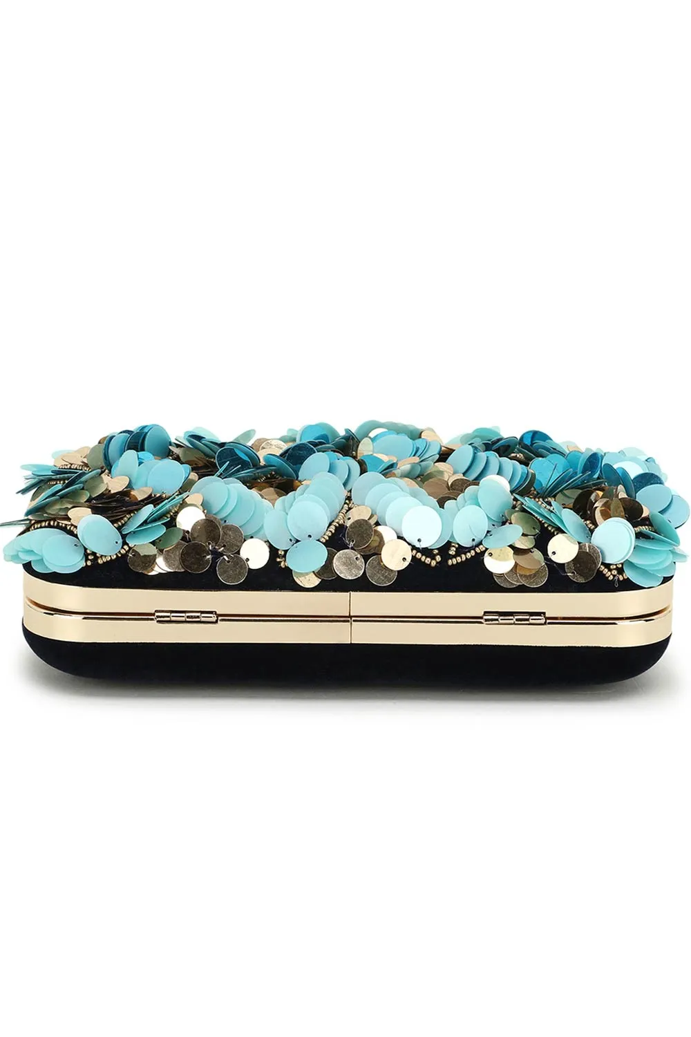 Adorn Turquoise & Navy Embellished Velvet Clutch