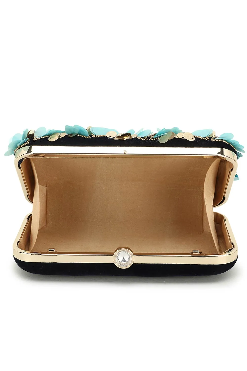 Adorn Turquoise & Navy Embellished Velvet Clutch