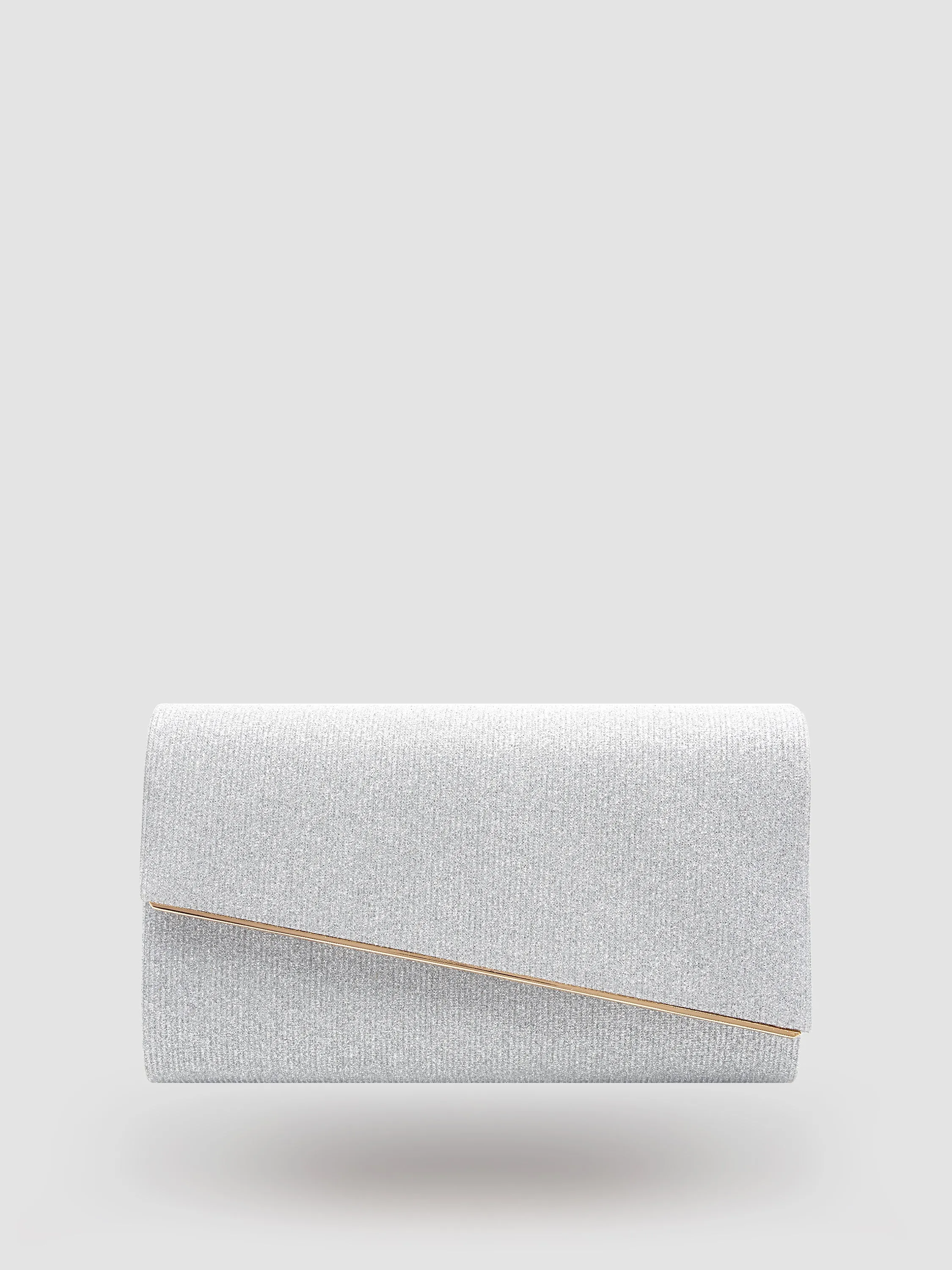 Asymmetrical Flapover Clutch With Metal Trim