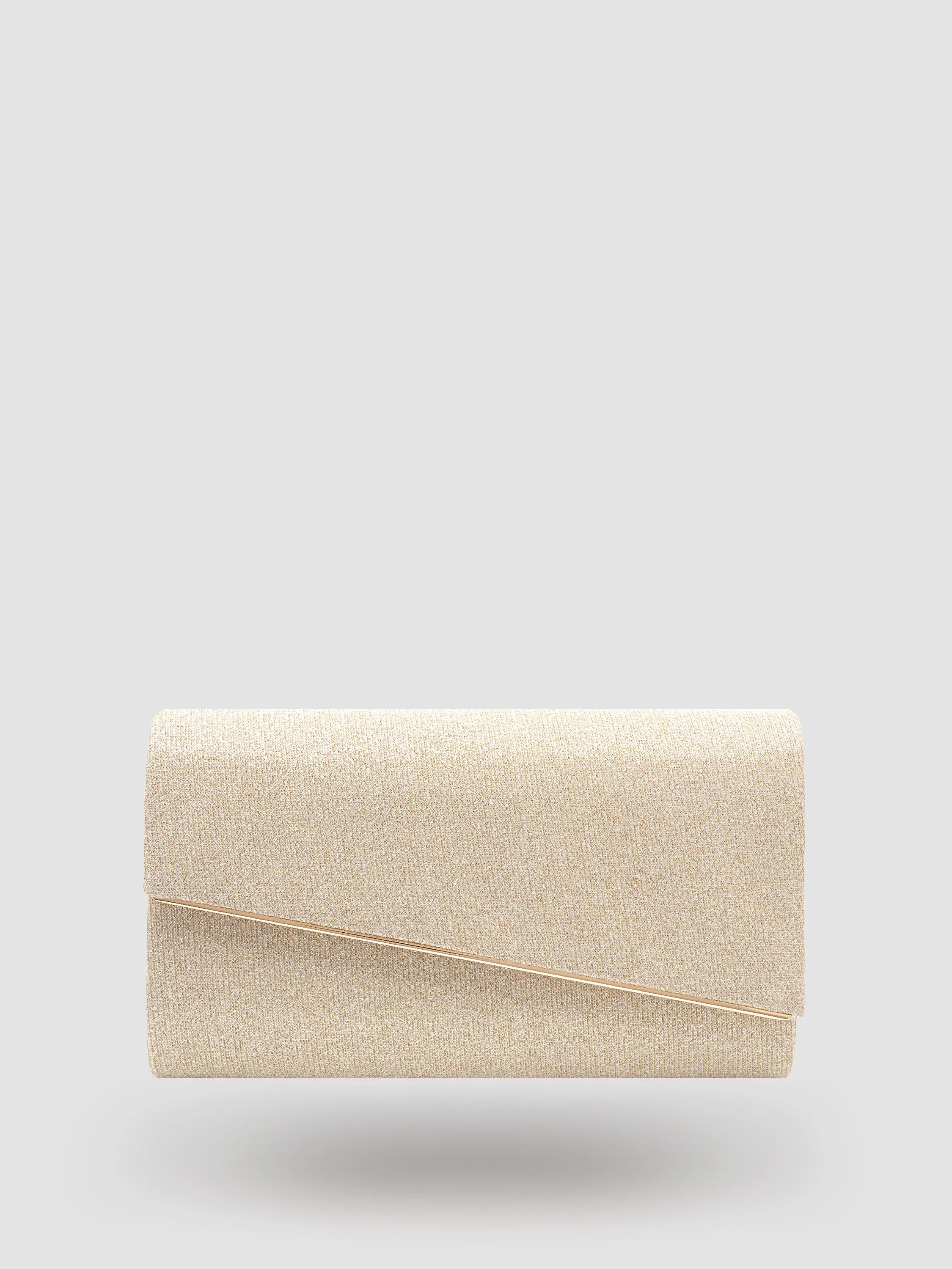 Asymmetrical Flapover Clutch With Metal Trim