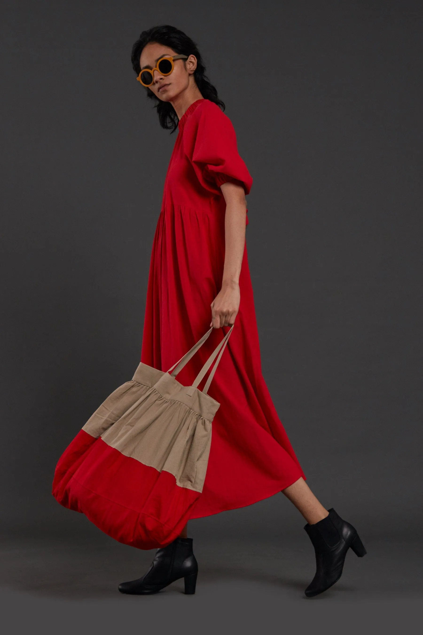 Beige & Red Tote Bag