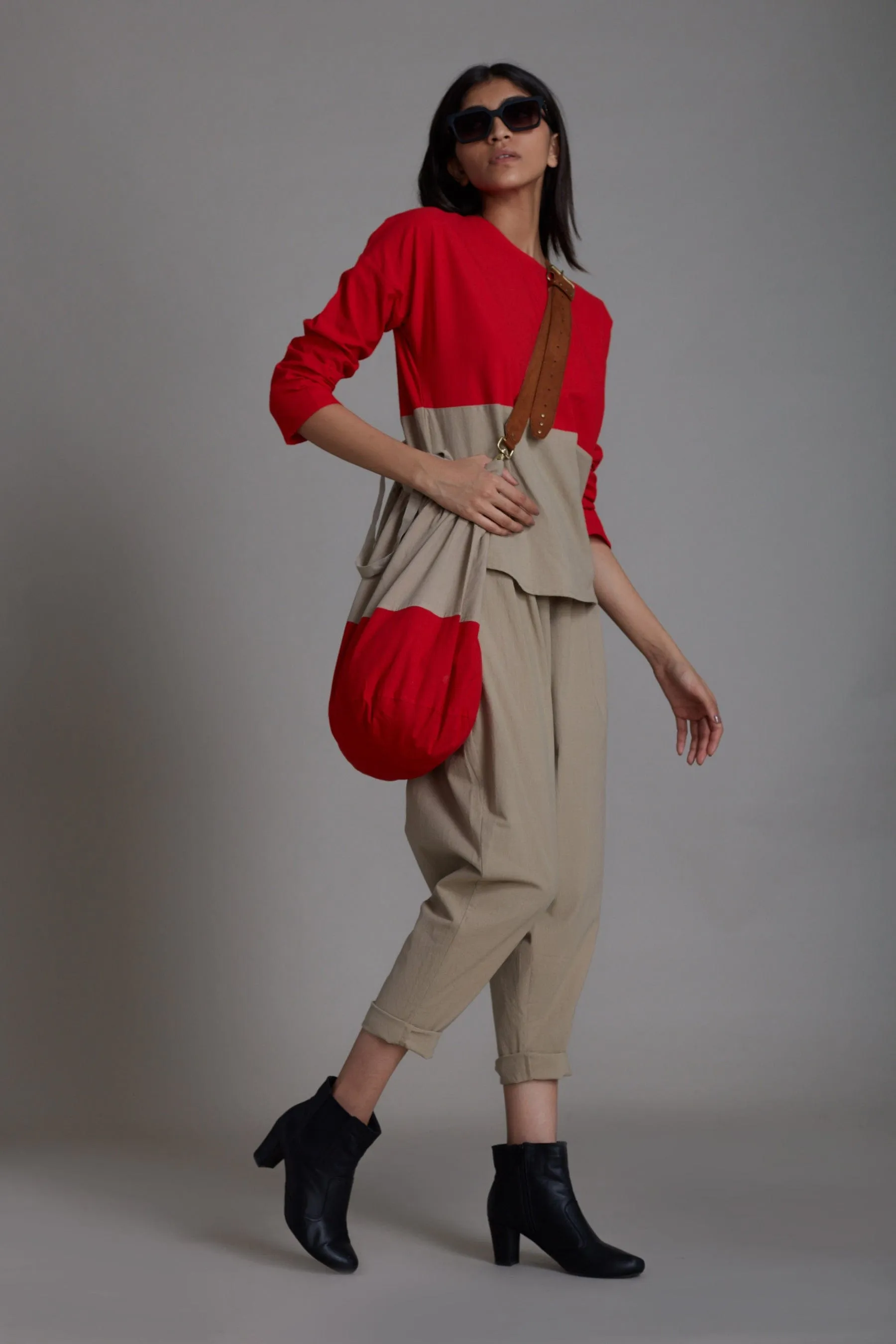 Beige & Red Tote Bag