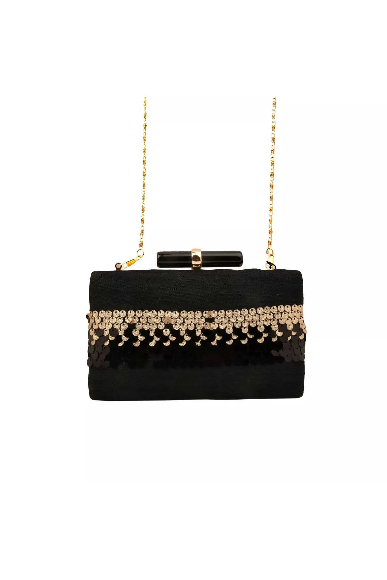 Black and Dull Gold Sequins Party Clutch