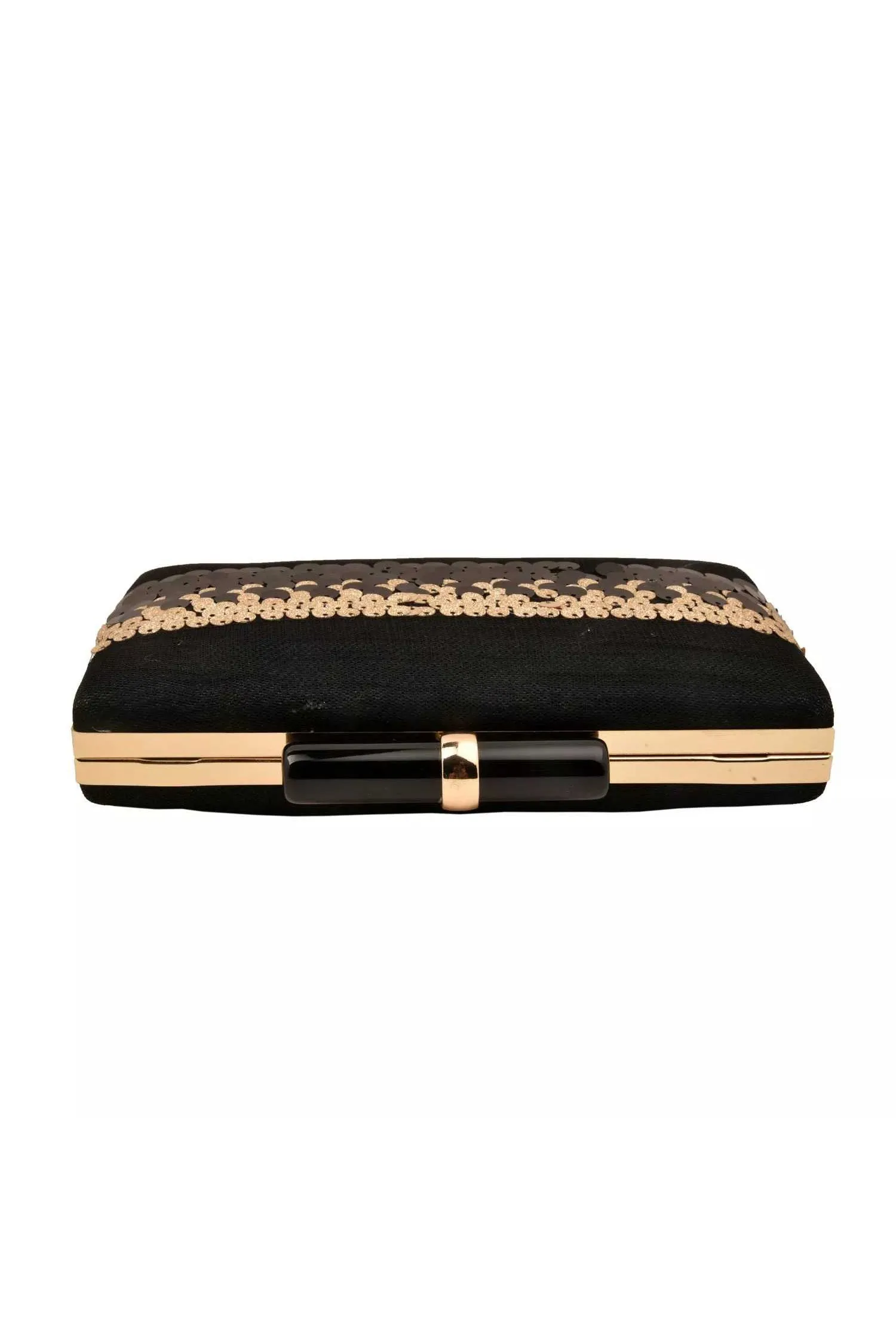 Black and Dull Gold Sequins Party Clutch