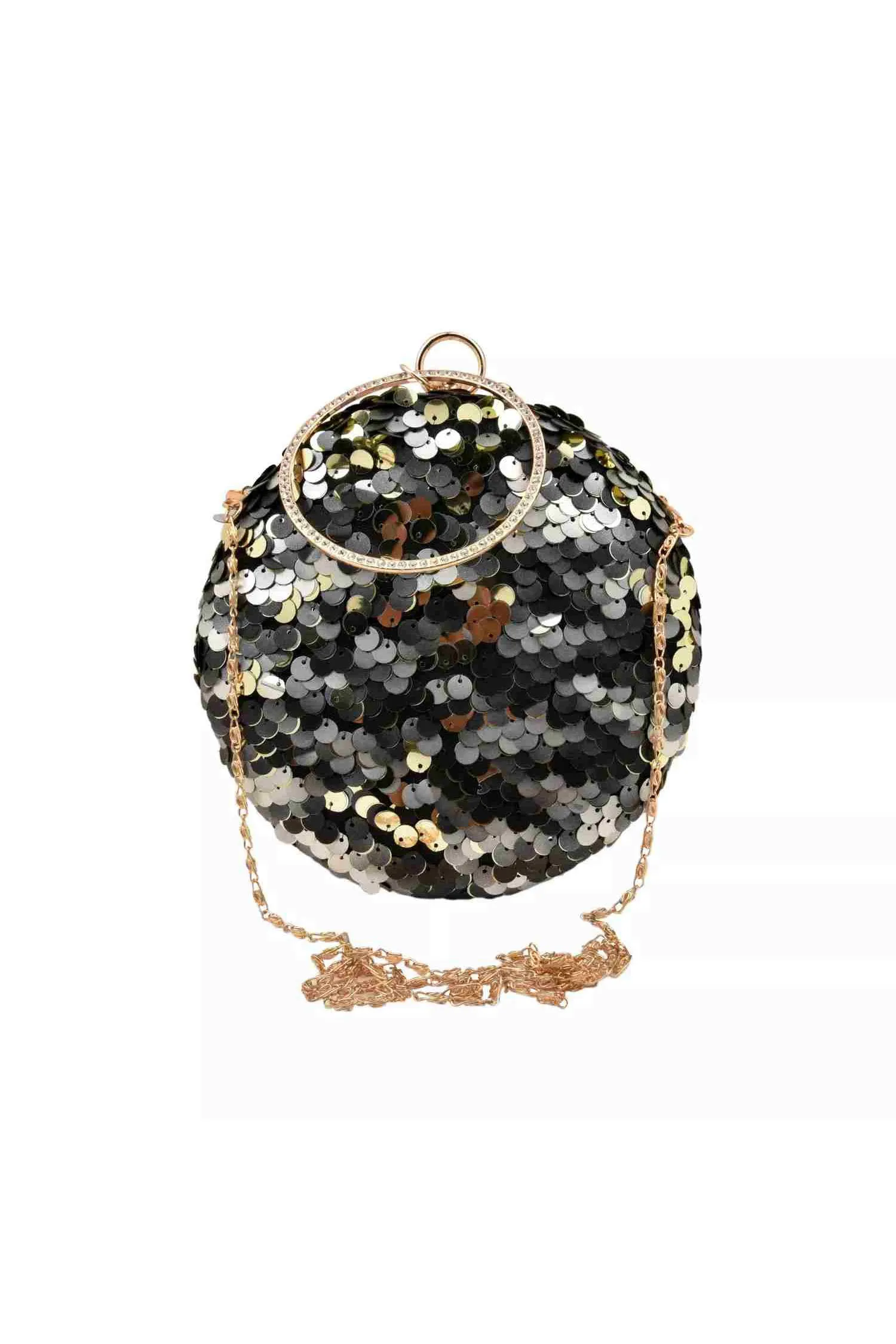 Black and Silver Grey Sequins Circular Clutch