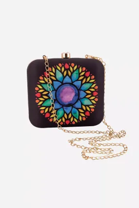 Black With Multicolored Print Clutch