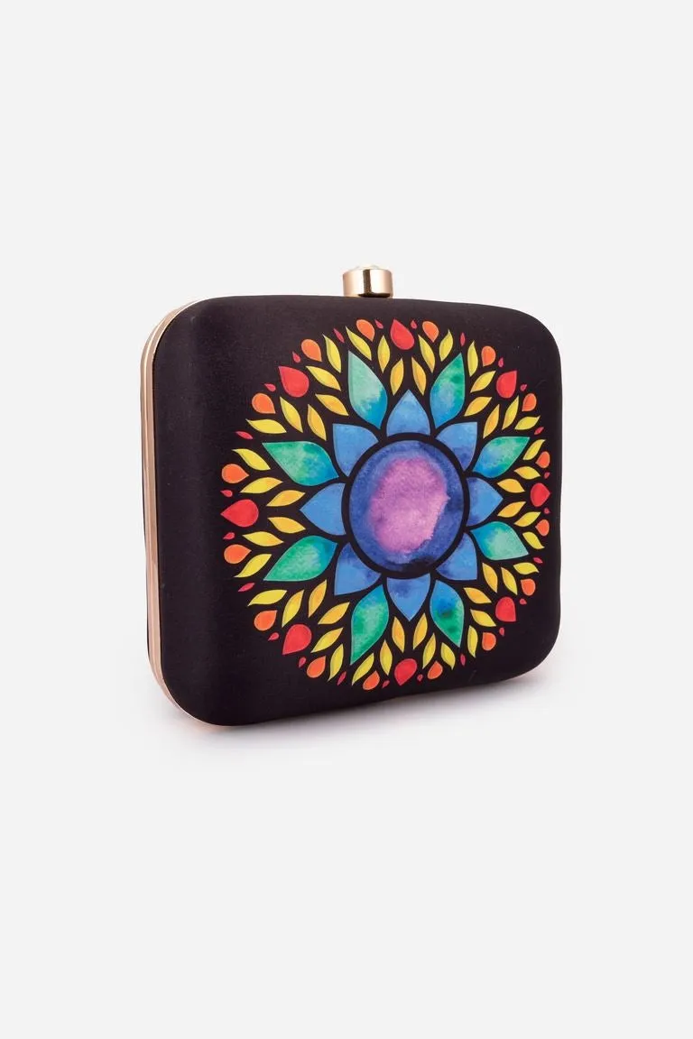 Black With Multicolored Print Clutch