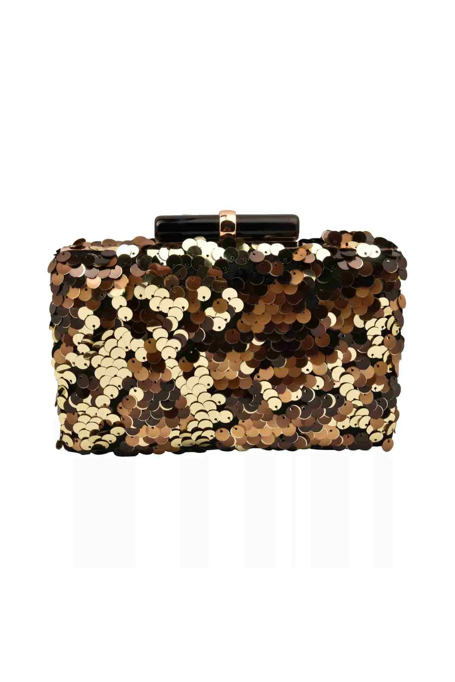 Black,Brown and Gold Sequins Party Clutch