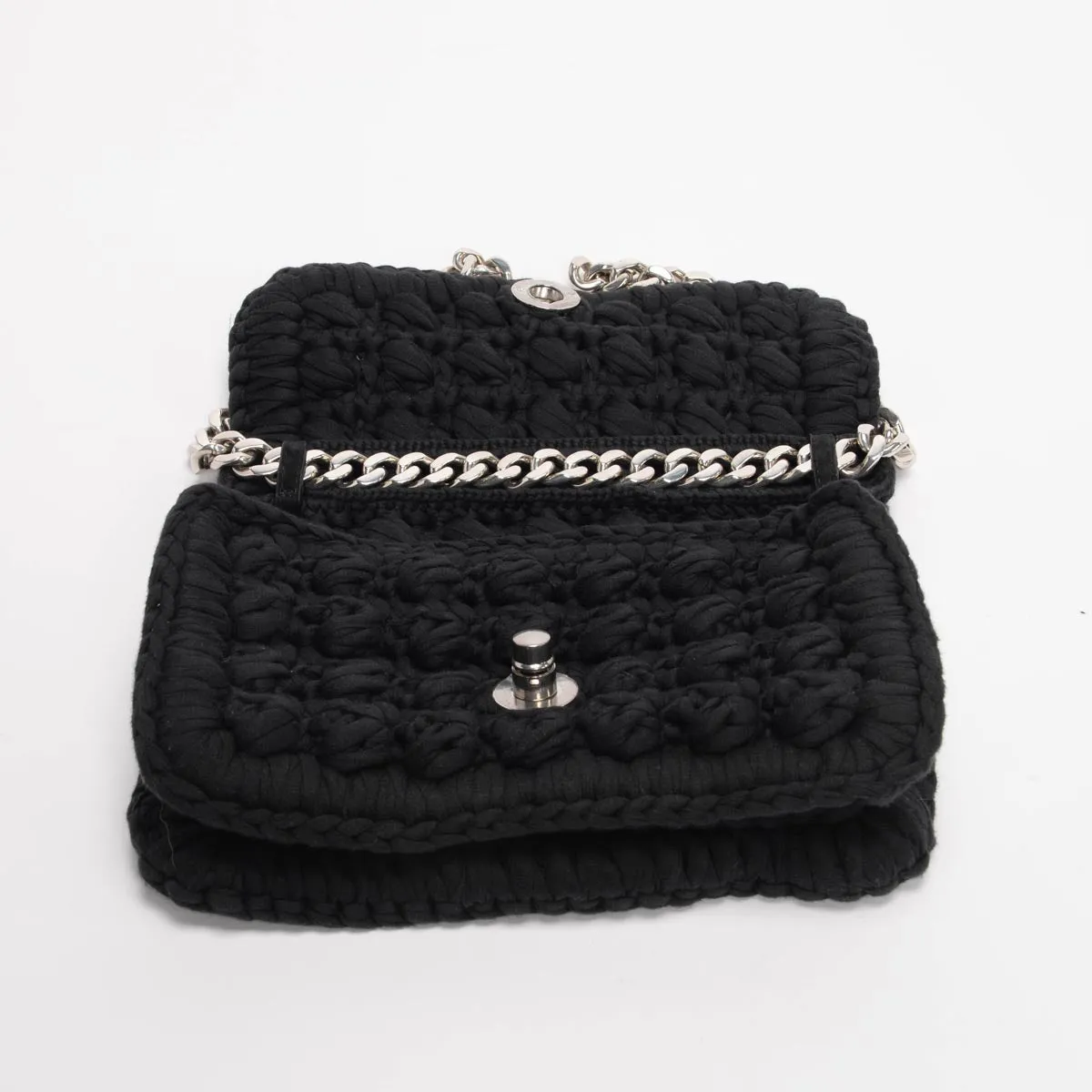 Bottega Veneta Black Crochet Chain Shoulder Bag