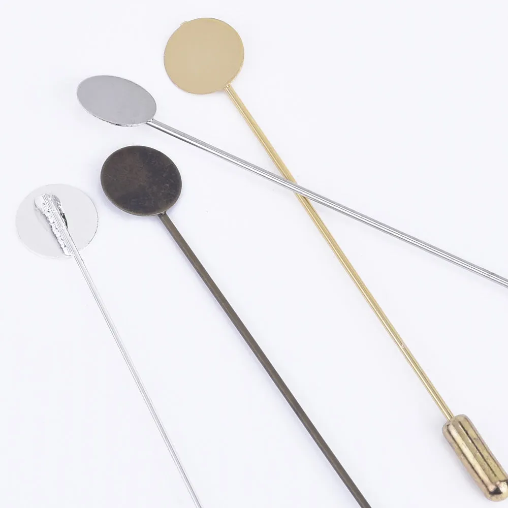 Brass Stick Pin Clutch Brooch 70mm long with 10mm Pad Craft Pins DIY Brooch Finding 50pcs