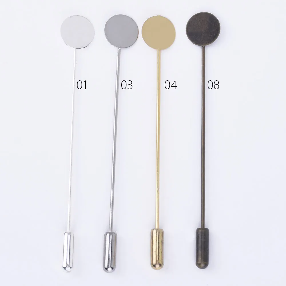 Brass Stick Pin Clutch Brooch 70mm long with 10mm Pad Craft Pins DIY Brooch Finding 50pcs