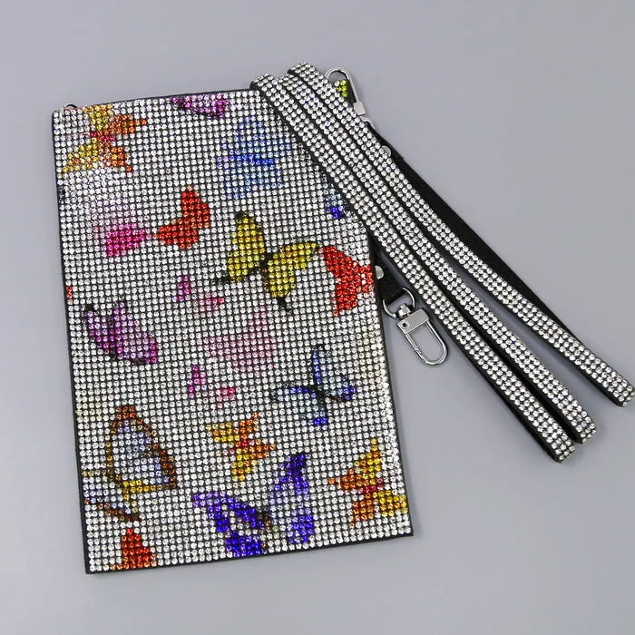 Butterfly Pattern Rhinestone Crossbody Pouch