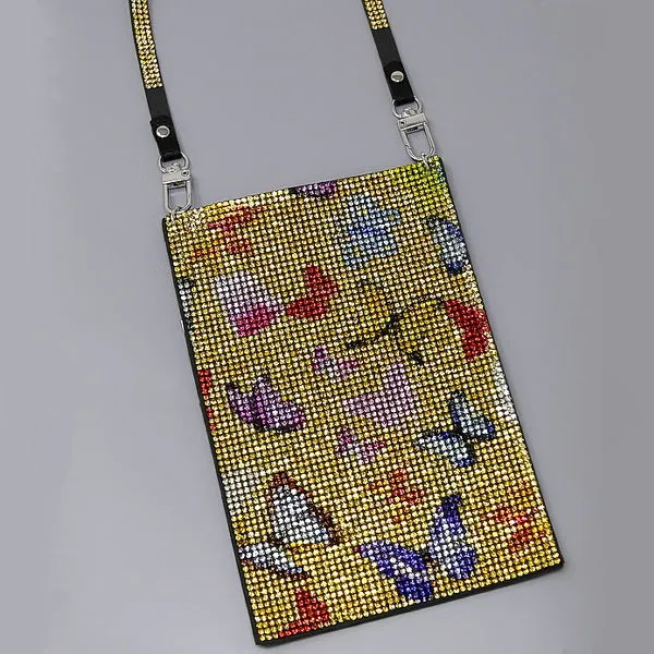 Butterfly Pattern Rhinestone Crossbody Pouch