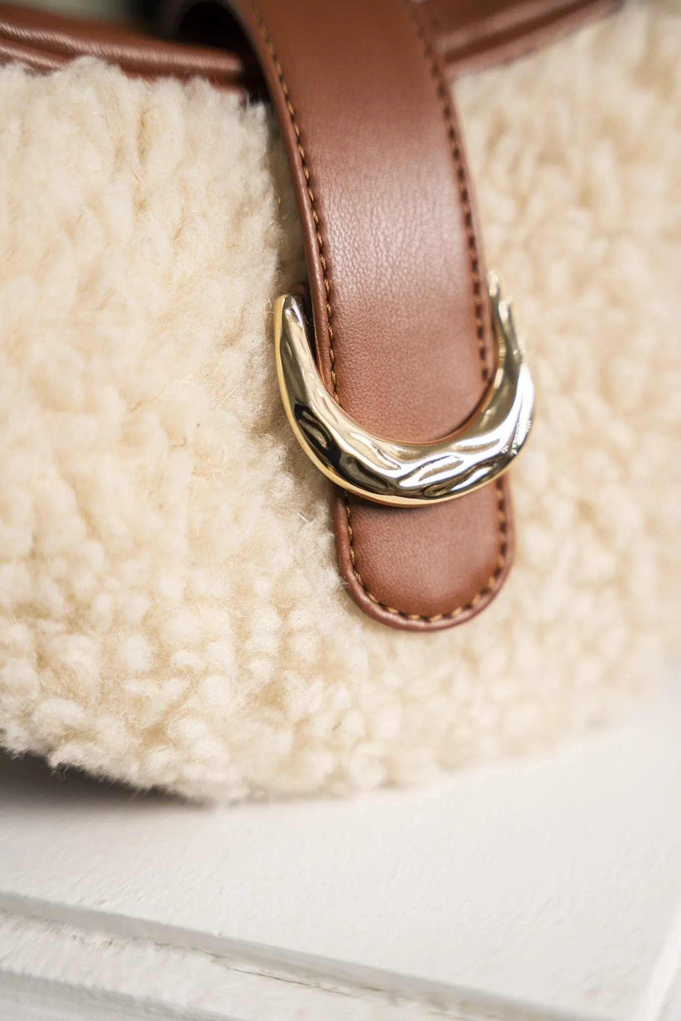 Callisto Vegan Leather & Vegan Fur Crossbody Bag | Chestnut & Beige