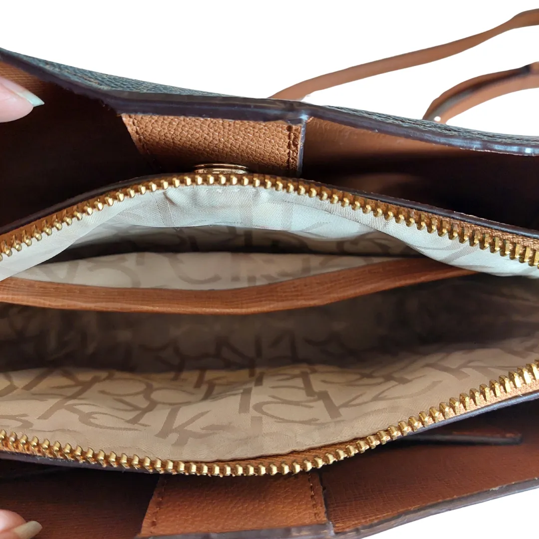 Calvin Klein Brown Monogram Triple Compartment Crossbody Bag | Gently Used |