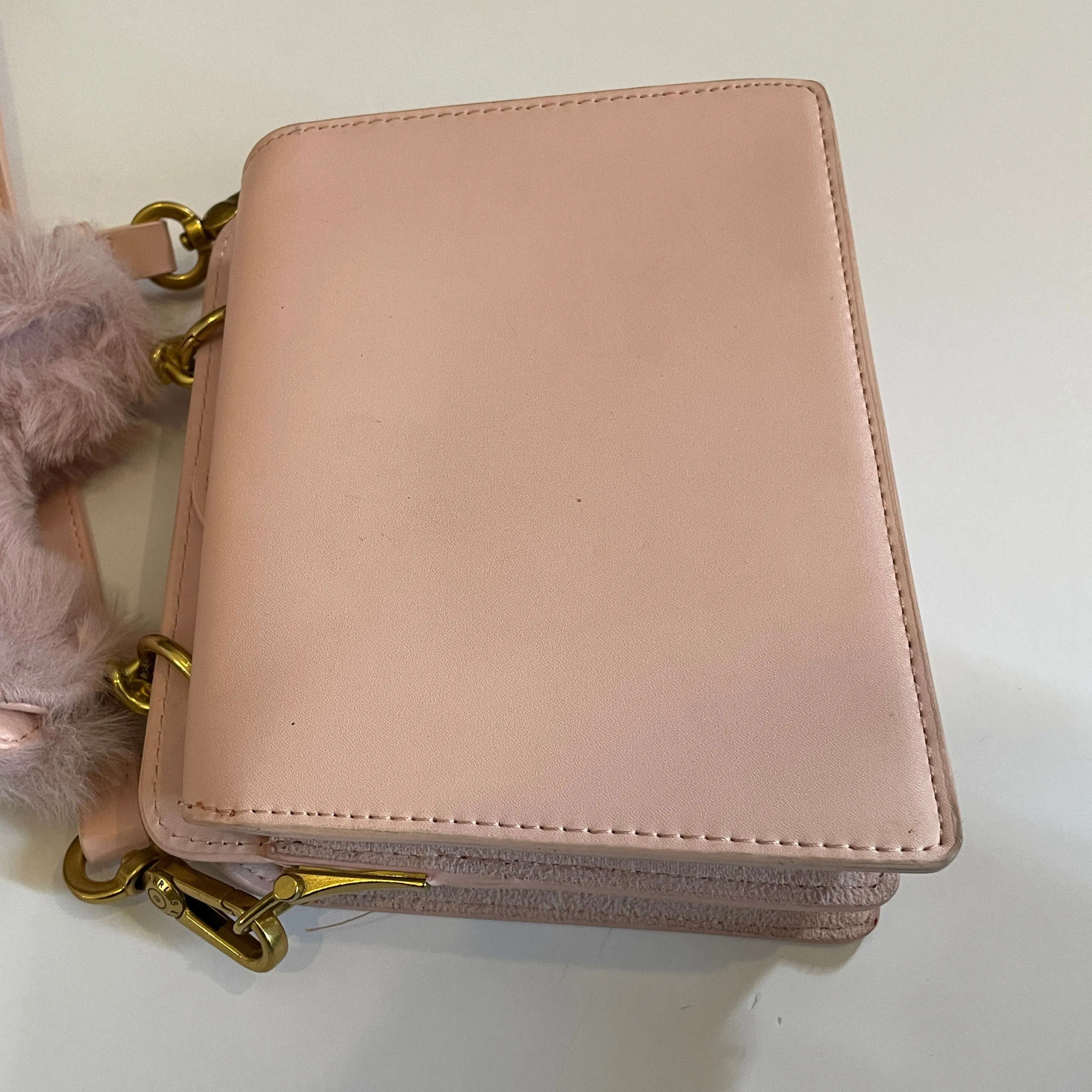 Charles & Keith Pink Fur Top Handle Crossbody Bag | Pre Loved |