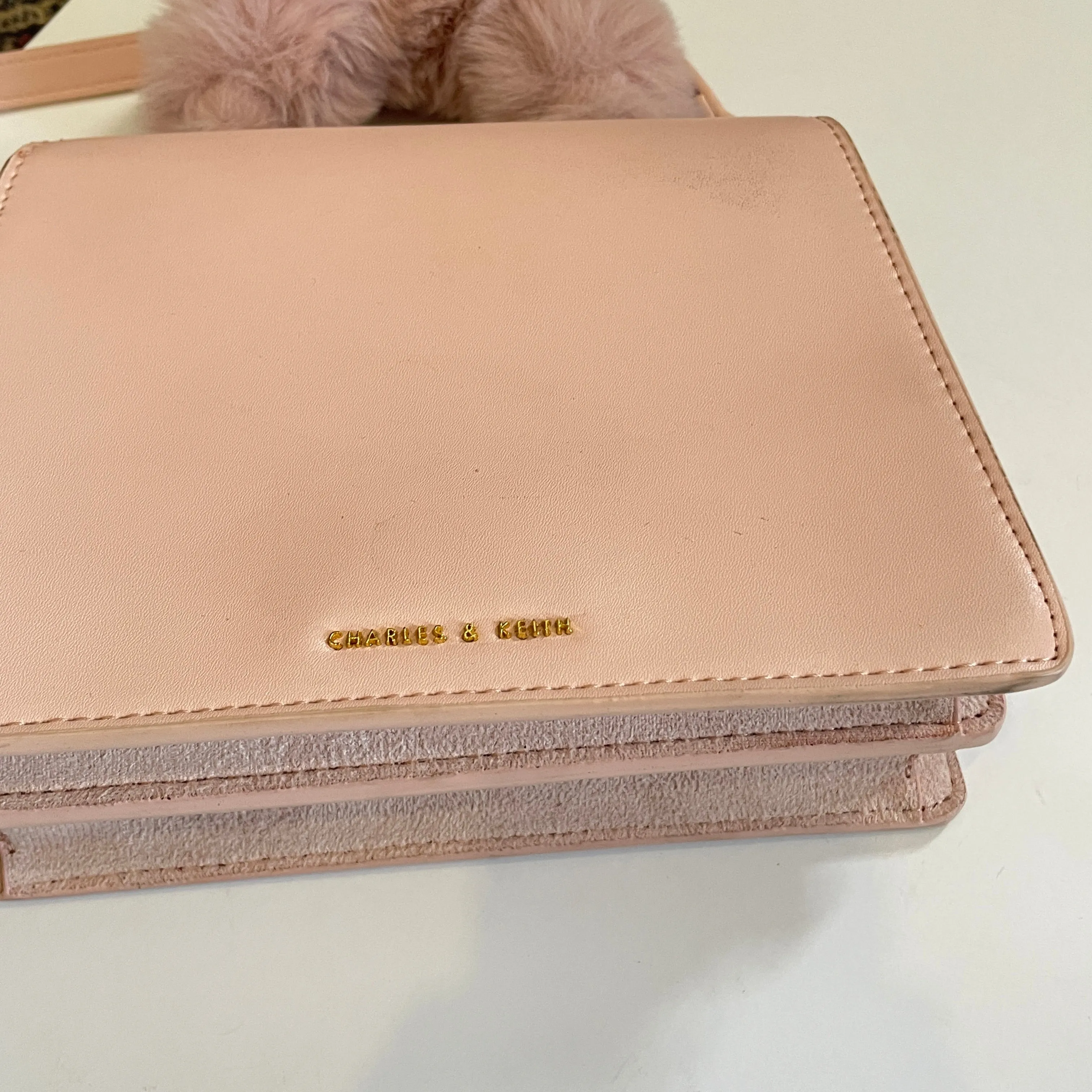 Charles & Keith Pink Fur Top Handle Crossbody Bag | Pre Loved |