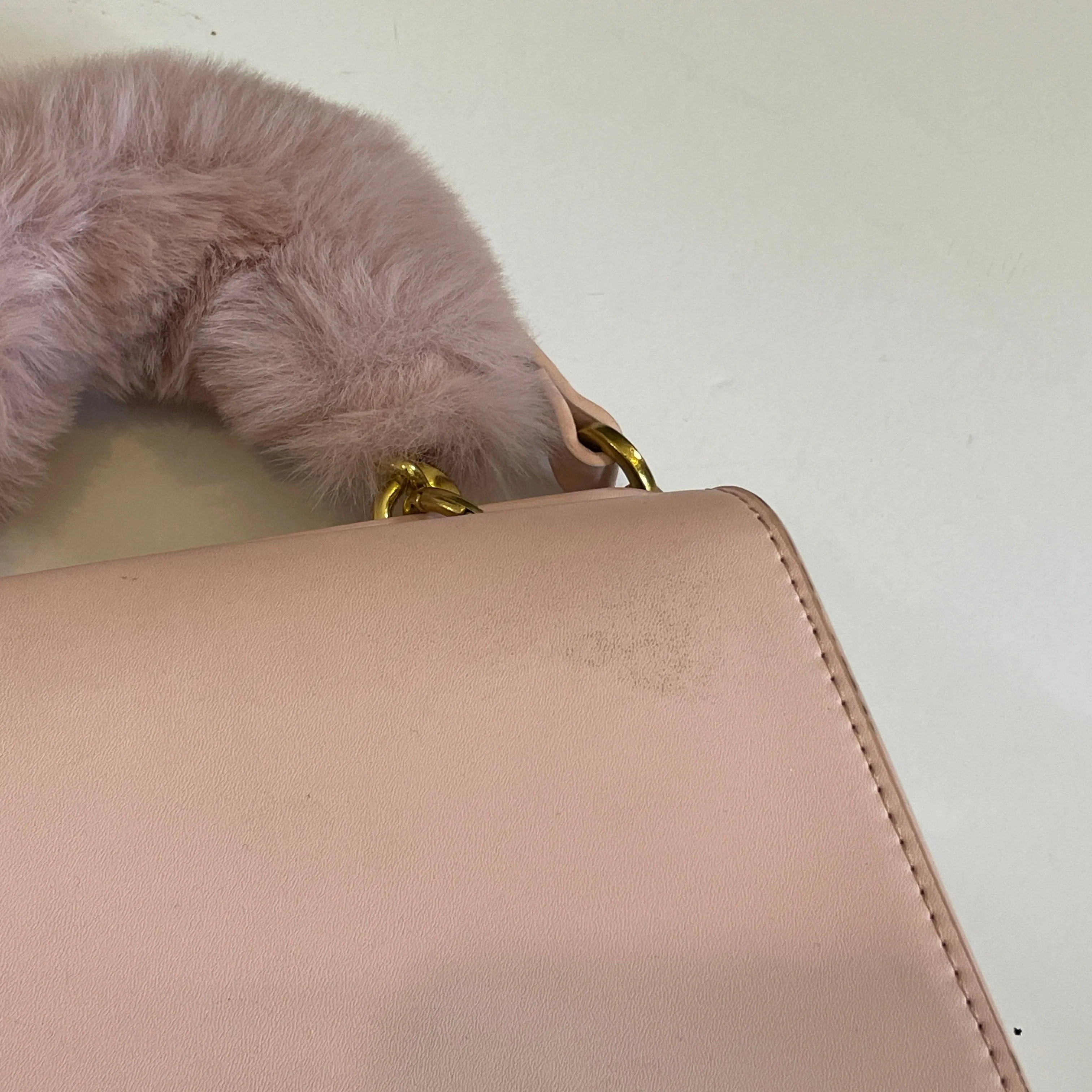 Charles & Keith Pink Fur Top Handle Crossbody Bag | Pre Loved |