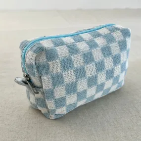 Checkerboard Cosmetic Bag - Baby Blue