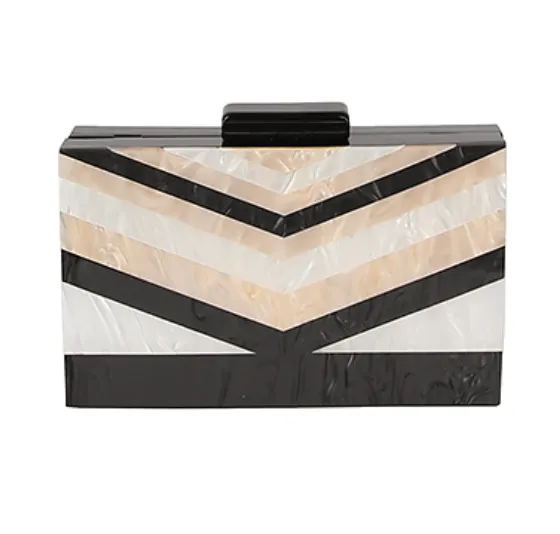 Cherie Acrylic Clutch in Black Chevron