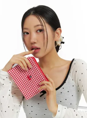 Cherry Embroidered Gingham Pouch IF421