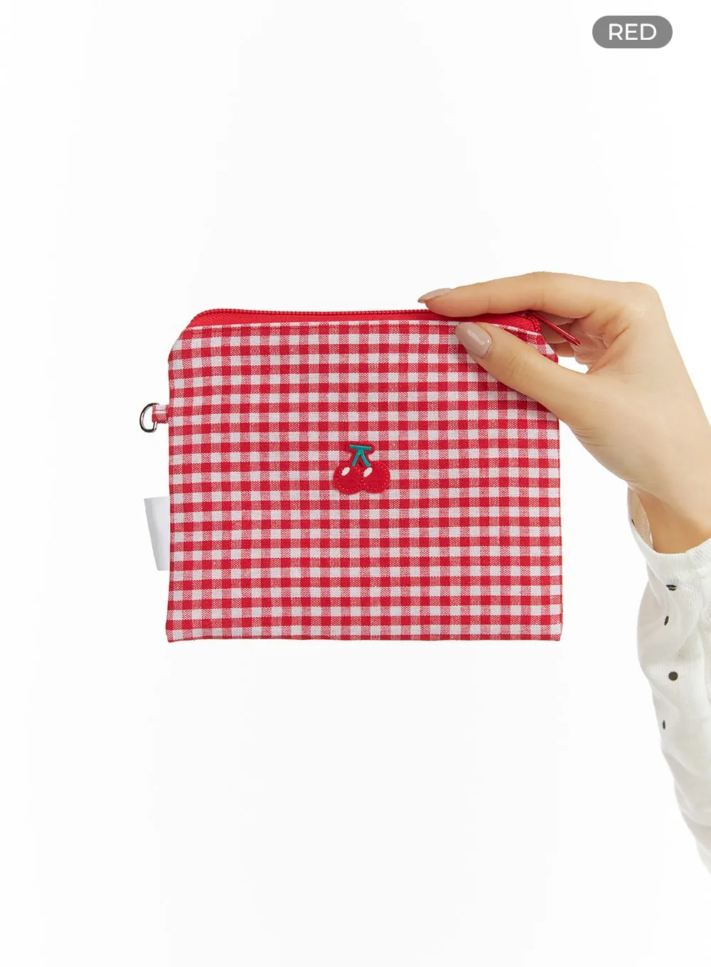 Cherry Embroidered Gingham Pouch IF421