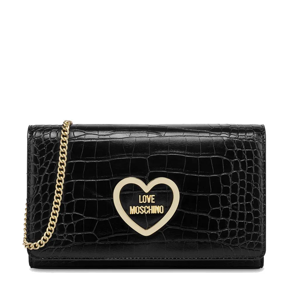 Clutch Donna con Tracolla LOVE MOSCHINO linea Croco Print colore Nero