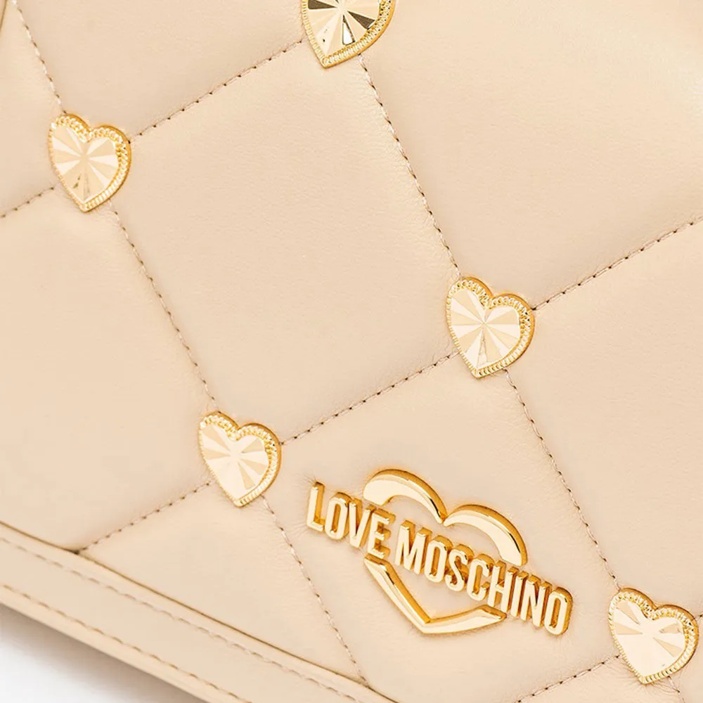 Clutch Donna con Tracolla LOVE MOSCHINO linea Jewel Hearts color Crema con Borchie Oro