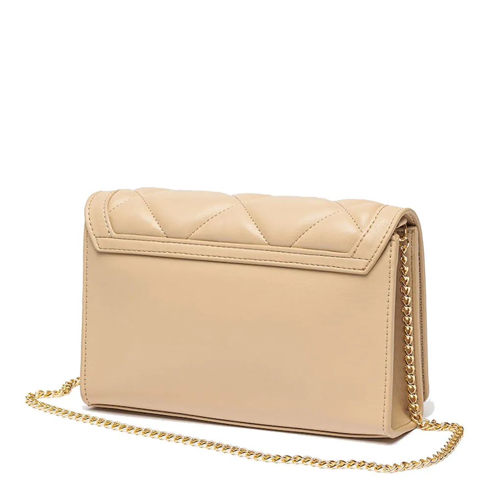 Clutch Donna con Tracolla LOVE MOSCHINO linea Jewel Hearts color Crema con Borchie Oro