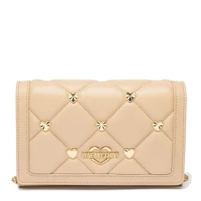 Clutch Donna con Tracolla LOVE MOSCHINO linea Jewel Hearts color Crema con Borchie Oro