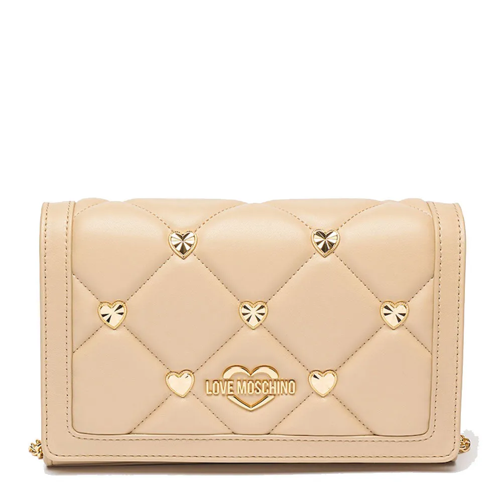 Clutch Donna con Tracolla LOVE MOSCHINO linea Jewel Hearts color Crema con Borchie Oro