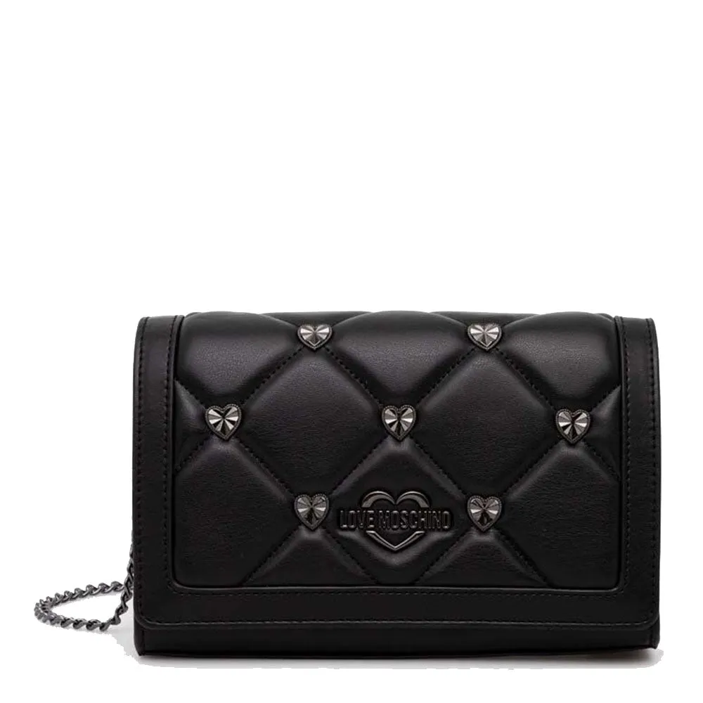 Clutch Donna con Tracolla LOVE MOSCHINO linea Jewel Hearts Nero con Borchie Canna di Fucile