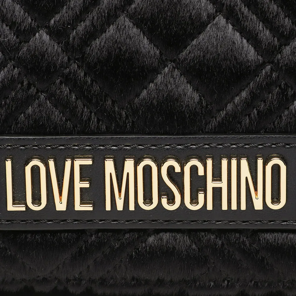 Clutch Donna con Tracolla LOVE MOSCHINO linea Smart Shiny Quilted in Eco-Fur Trapuntata Nera