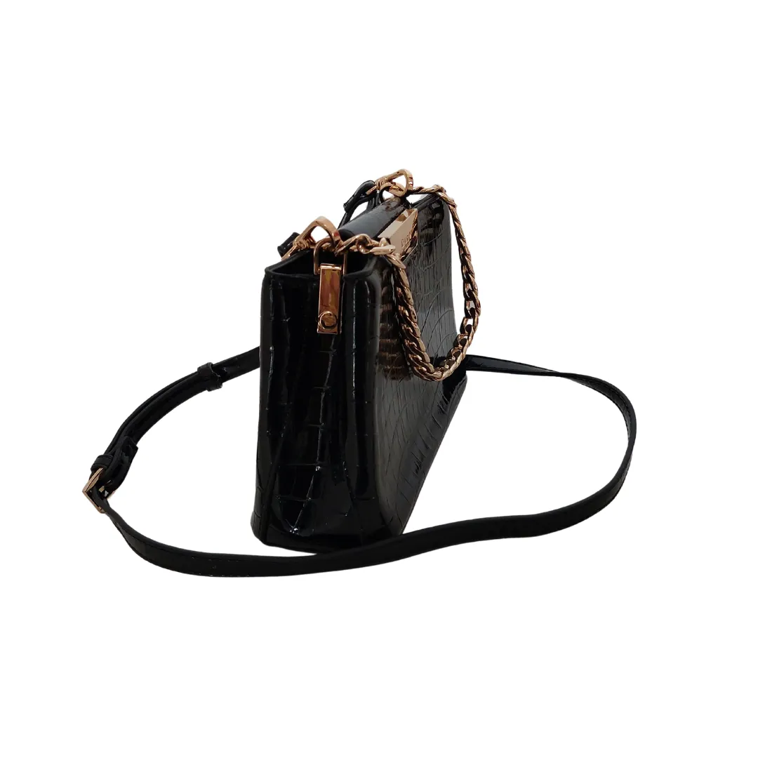 DUNE Black Croc Textured Leatherette Small Crossbody Bag | Gently Used |