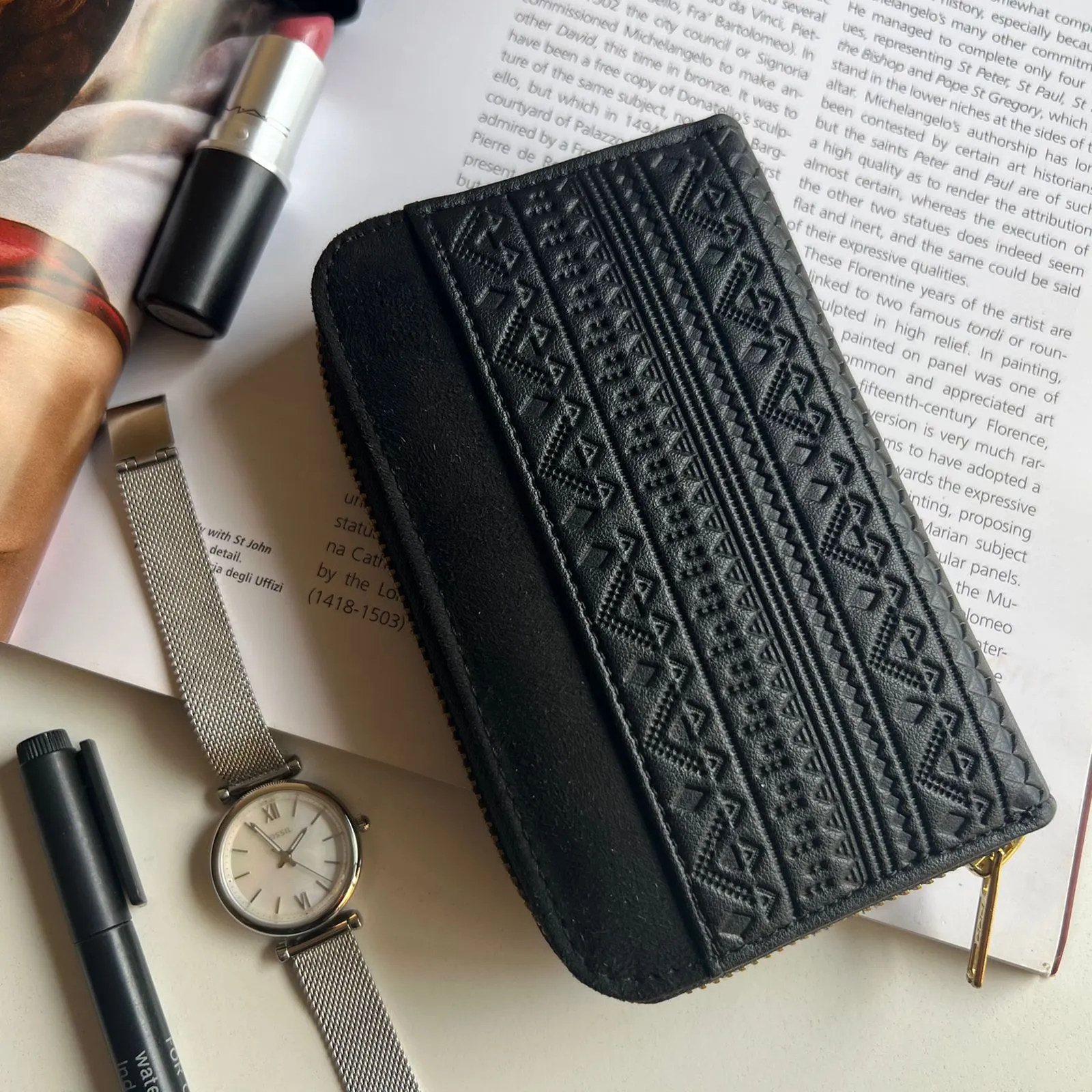 Engraved Boho Wallet Black