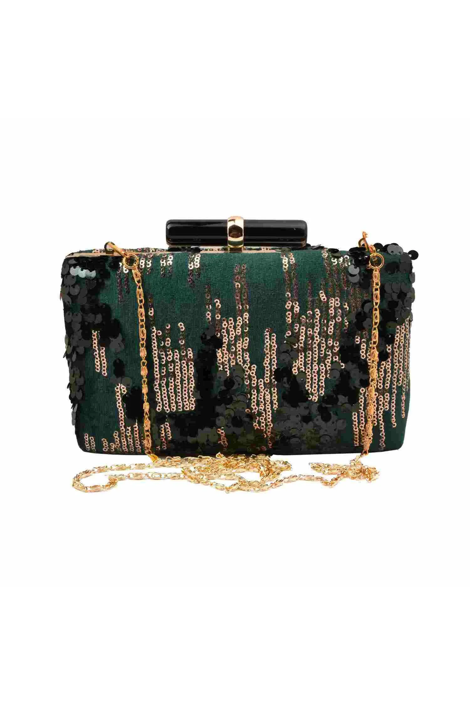 Forest Green and Gold Sequins Party Clutch