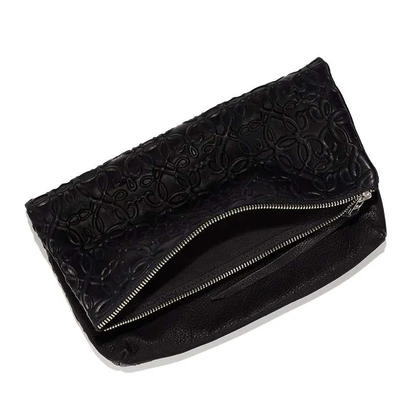 Gabriel Leather Fold Over Clutch, Black