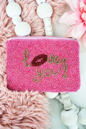 Love you beaded coin clutch