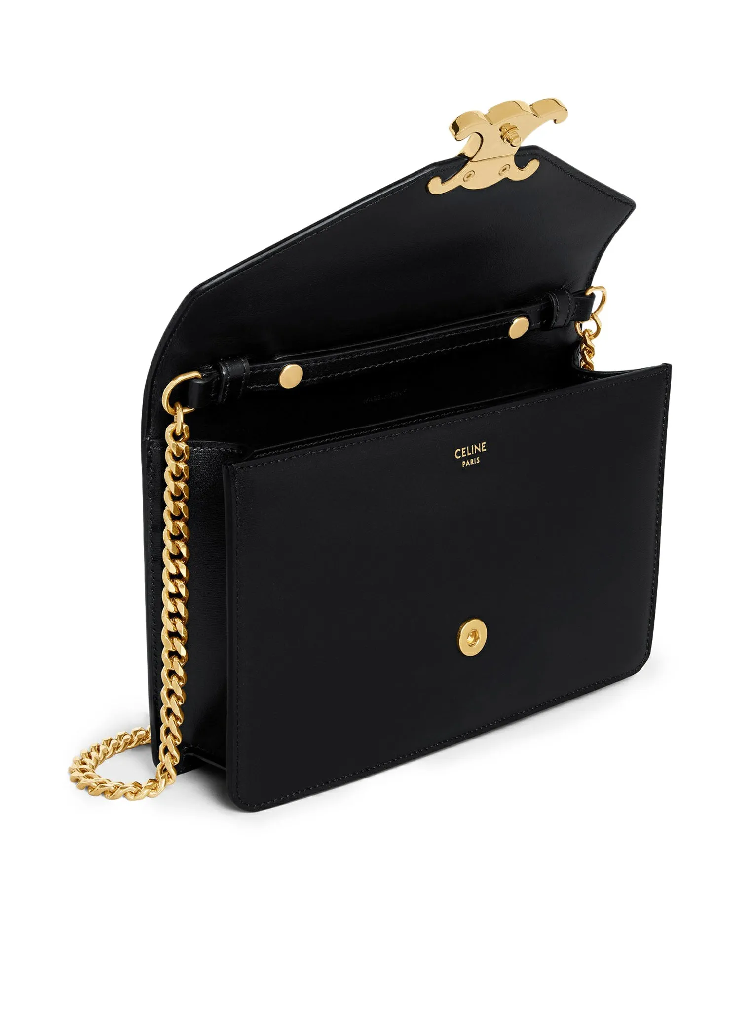 MARGO CLUTCH WITH CHAIN IN BLACK POLISHED CALFSKIN