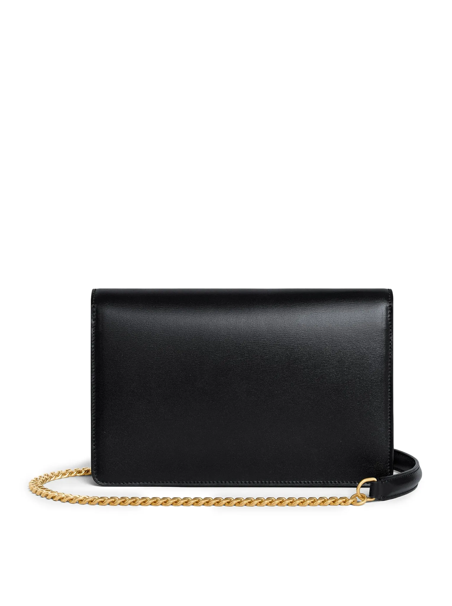 MARGO CLUTCH WITH CHAIN IN BLACK POLISHED CALFSKIN