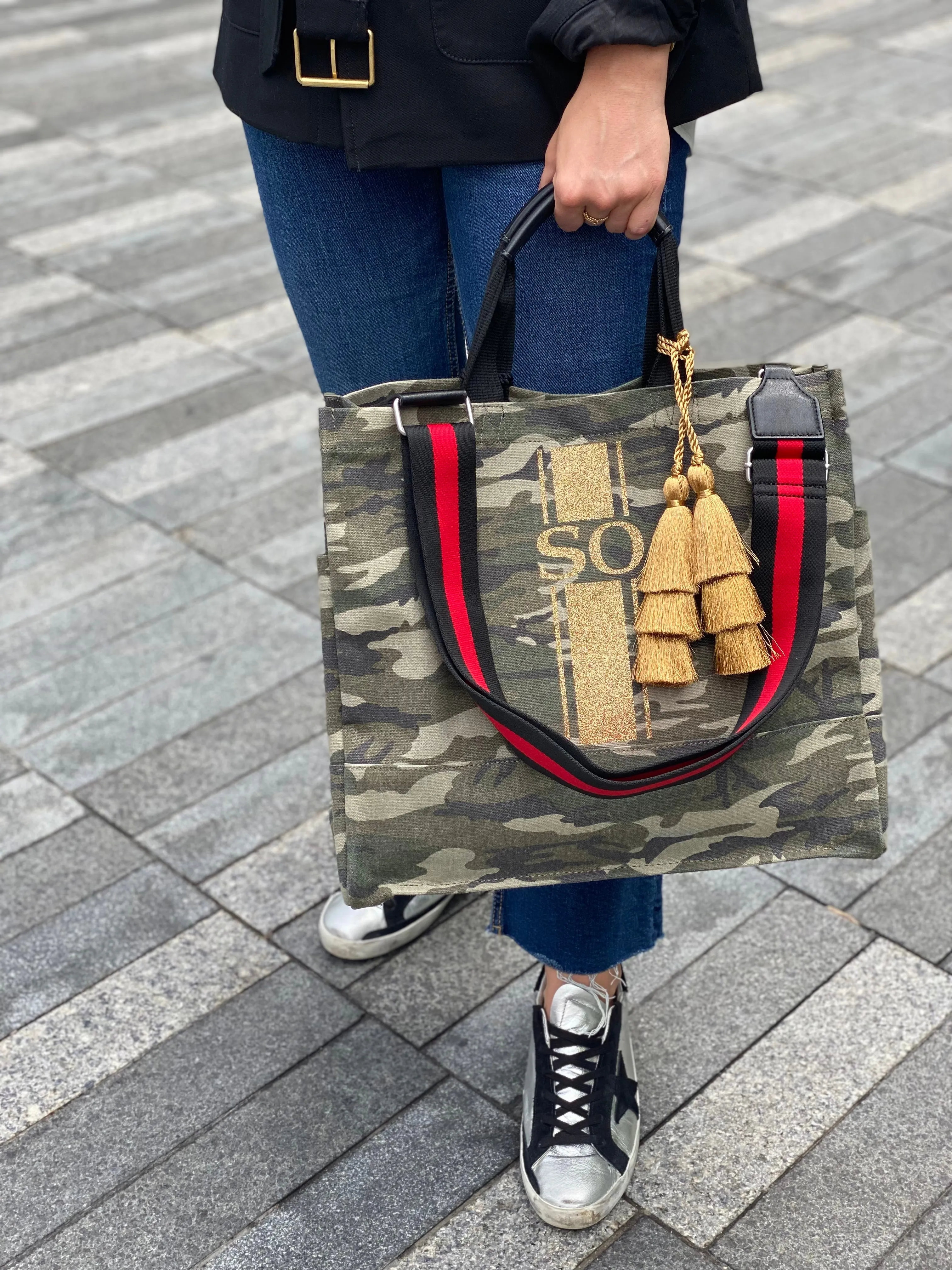 Monogram Stripe Green Camo North South Bag