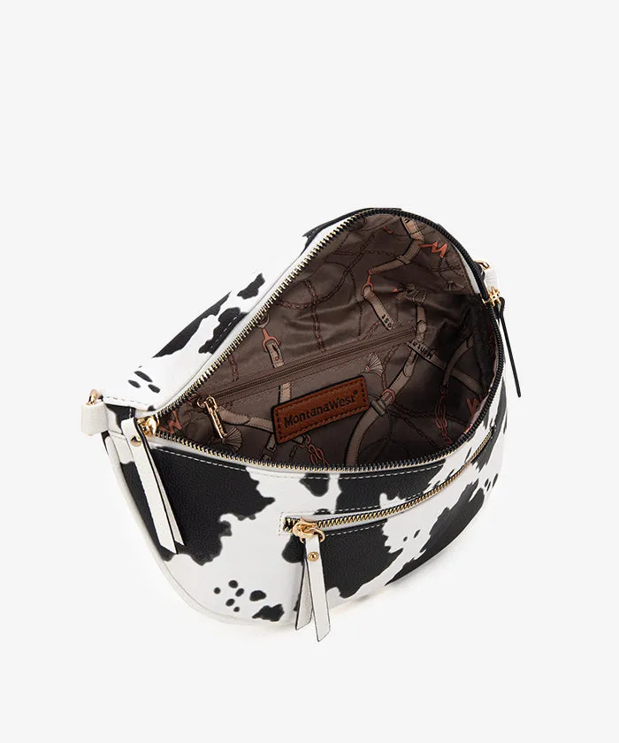 Montana West Cow Print Zip Fanny Pack