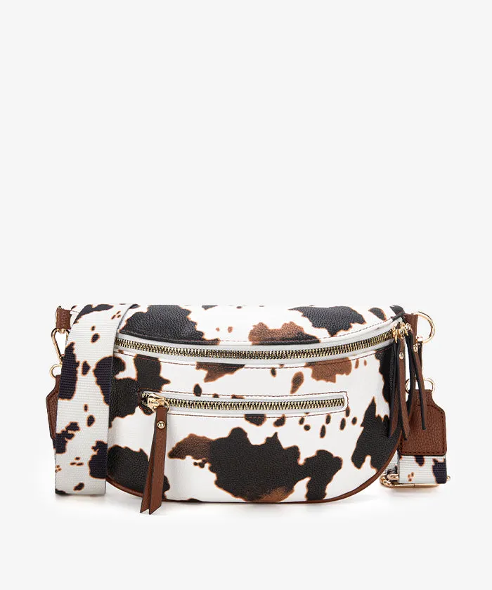 Montana West Cow Print Zip Fanny Pack