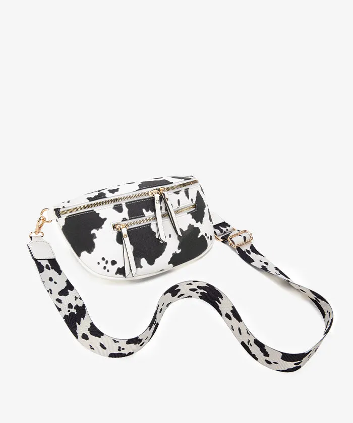 Montana West Cow Print Zip Fanny Pack