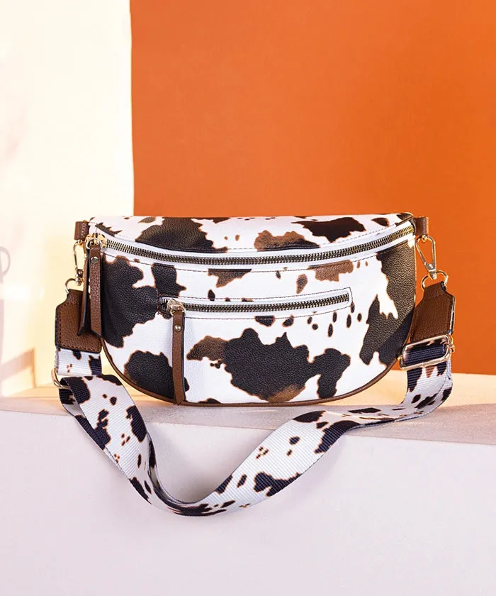 Montana West Cow Print Zip Fanny Pack